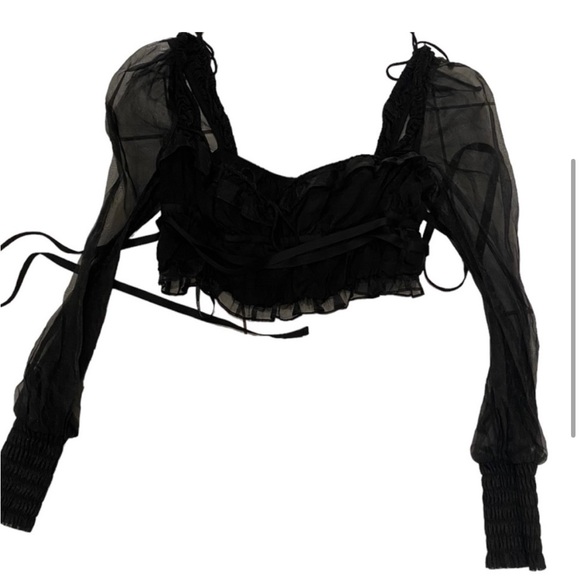 For Love and Lemons Gabrielle Long Sleeve Ribbon Sheer Top - Picture 4 of 5